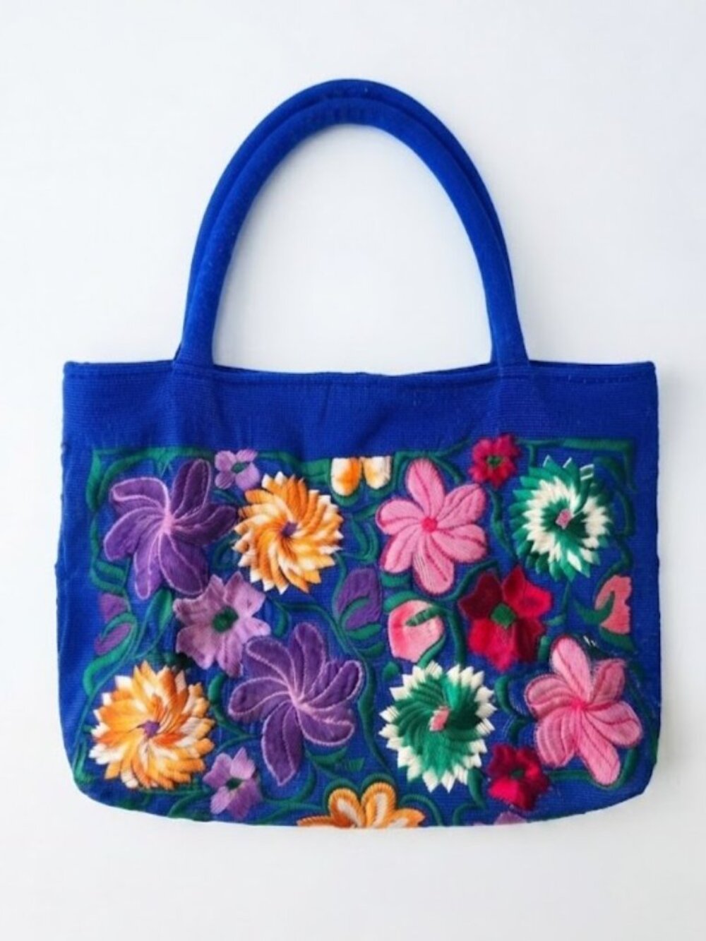 Blue Floral Embroidered Tote Hand Bag